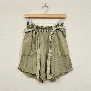FREE PEOPLE ONE Madi Shorts Olive Green High Rise Waffle Paperbag